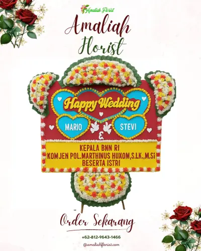 Karangan Papan Bunga Pernikahan di Macang